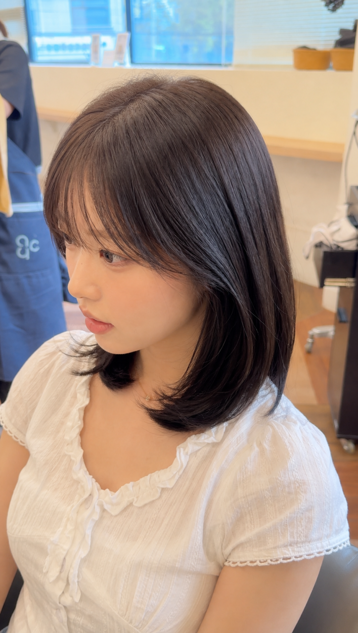 중단발 레이어드 C컬펌 어깨선에 맞춘 거지존 C컬 디자인